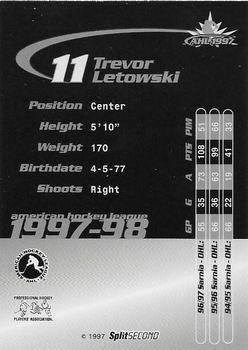 1997-98 SplitSecond Springsfield Falcons (AHL) #NNO Trevor Letowski Back