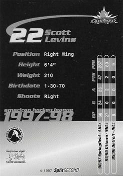 1997-98 SplitSecond Springsfield Falcons (AHL) #NNO Scott Levins Back