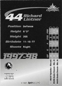 1997-98 SplitSecond Springsfield Falcons (AHL) #NNO Richard Lintner Back