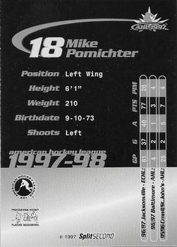 1997-98 SplitSecond Springsfield Falcons (AHL) #NNO Mike Pomichter Back