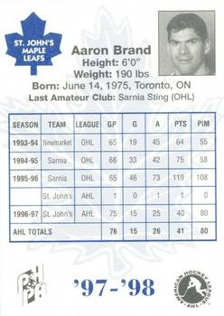 1997-98 St. John's Maple Leafs (AHL) #3 Aaron Brand Back