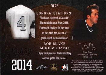 2015-16 Leaf In The Game Enshrined - Class Of #CO-22 Rob Blake / Mike Modano Back