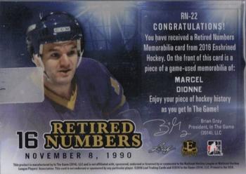 2015-16 Leaf In The Game Enshrined - Retired Numbers Silver #RN-22 Marcel Dionne Back