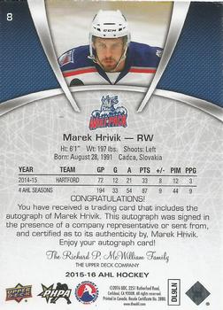 2015-16 Upper Deck AHL - Autographs #8 Marek Hrivik Back