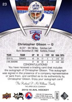 2015-16 Upper Deck AHL - Autographs #23 Christopher Gibson Back