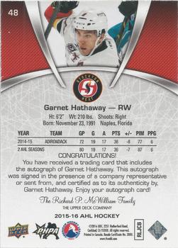 2015-16 Upper Deck AHL - Autographs #48 Garnet Hathaway Back