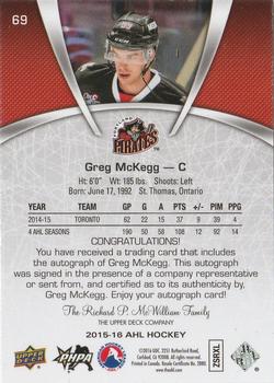 2015-16 Upper Deck AHL - Autographs #69 Greg McKegg Back