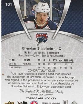 2015-16 Upper Deck AHL - Autographs #101 Brendan Shinnimin Back