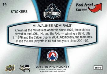 2015-16 Upper Deck AHL - Wordmark Logo Stickers #14 Milwaukee Admirals Back
