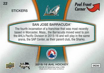 2015-16 Upper Deck AHL - Wordmark Logo Stickers #22 San Jose Barracuda Back