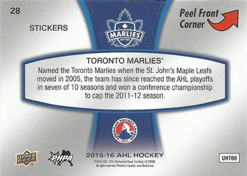 2015-16 Upper Deck AHL - Wordmark Logo Stickers #28 Toronto Marlies Back