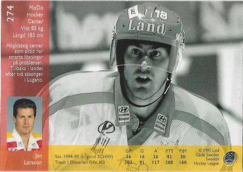 1995-96 Leaf Elit Set (Swedish) #274 Jan Larsson Back