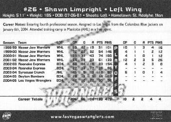 2005-06 Las Vegas Wranglers (ECHL) #10 Shawn Limpright Back