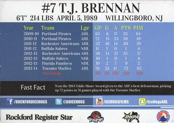 2014-15 Rockford Register Star Rockford IceHogs (AHL) #6 T.J. Brennan Back
