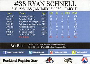 2014-15 Rockford Register Star Rockford IceHogs (AHL) #26 Ryan Schnell Back
