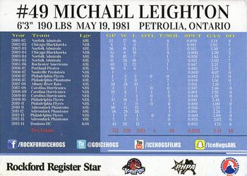 2014-15 Rockford Register Star Rockford IceHogs (AHL) #27 Mike Leighton Back