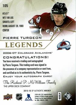 2015-16 SP Authentic - Limited Autographs #105 Pierre Turgeon Back