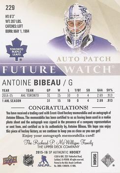 2015-16 SP Authentic - Limited Auto Patches #229 Antoine Bibeau Back