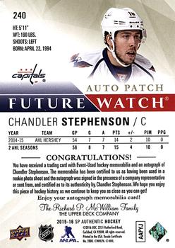 2015-16 SP Authentic - Limited Auto Patches #240 Chandler Stephenson Back