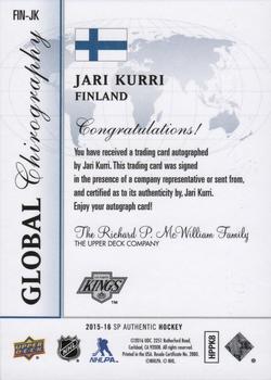 2015-16 SP Authentic - Global Chirography #FIN-JK Jari Kurri Back