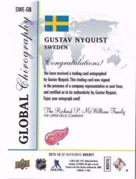 2015-16 SP Authentic - Global Chirography #SWE-GN Gustav Nyquist Back