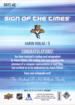 2015-16 SP Authentic - Sign of the Times #SOTT-AE Aaron Ekblad Back