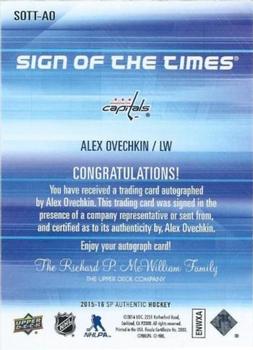 2015-16 SP Authentic - Sign of the Times #SOTT-AO Alex Ovechkin Back