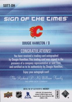 2015-16 SP Authentic - Sign of the Times #SOTT-DH Dougie Hamilton Back