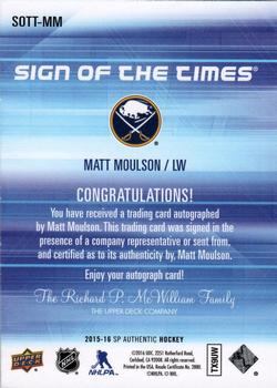 2015-16 SP Authentic - Sign of the Times #SOTT-MM Matt Moulson Back