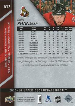 2015-16 SP Authentic - 2015-16 Upper Deck Update #517 Dion Phaneuf Back