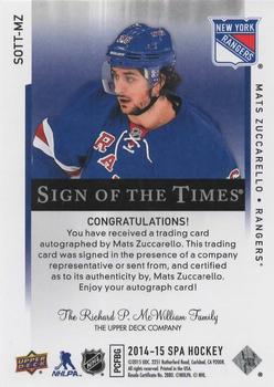 2015-16 SP Authentic - 2014-15 SP Authentic Update I: Sign of the Times #SOTT-MZ Mats Zuccarello Back