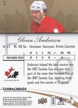 2015-16 Upper Deck Team Canada Master Collection #3 Glenn Anderson Back