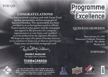 2015-16 Upper Deck Team Canada Master Collection - Program of Excellence Quad Patch Autos #POE-QH Quinton Howden Back