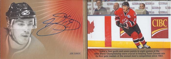 2015-16 Upper Deck Team Canada Master Collection - Team Canada Signature Moments Booklets #SM-SA Joe Sakic Front