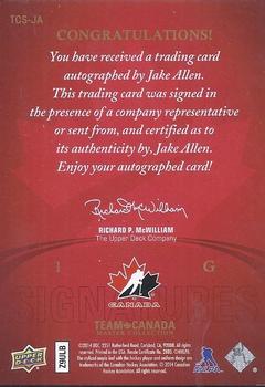 2015-16 Upper Deck Team Canada Master Collection - Team Canada Signatures #TCS-JA Jake Allen Back