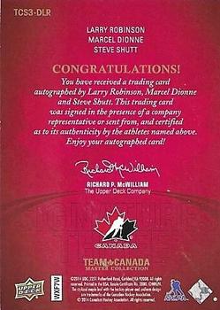 2015-16 Upper Deck Team Canada Master Collection - Team Canada Signatures Triple #TCS3-DLR Larry Robinson/Marcel Dionne/Steve Shutt Back