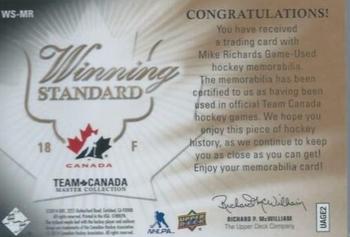 2015-16 Upper Deck Team Canada Master Collection - Winning Standard Jersey #WS-MR Mike Richards Back