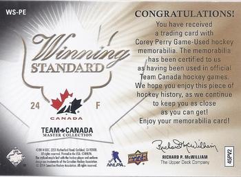 2015-16 Upper Deck Team Canada Master Collection - Winning Standard Jersey #WS-PE Corey Perry Back