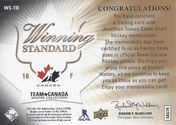 2015-16 Upper Deck Team Canada Master Collection - Winning Standard Jersey #WS-TO Jonathan Toews Back