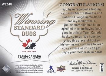 2015-16 Upper Deck Team Canada Master Collection - Winning Standard Duos #WS2-BL Martin Brodeur/Roberto Luongo Back