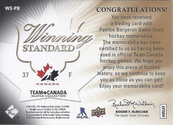 2015-16 Upper Deck Team Canada Master Collection - Winning Standard Jersey-Patch #WS-PB Patrice Bergeron Back