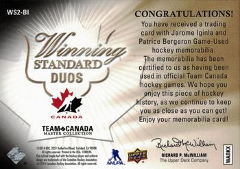 2015-16 Upper Deck Team Canada Master Collection - Winning Standard Duos Jersey-Patch #WS2-BI Patrice Bergeron/Jarome Iginla Back