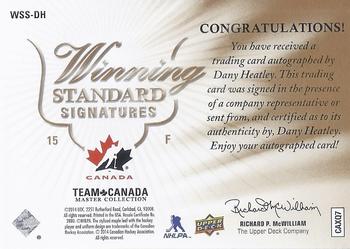 2015-16 Upper Deck Team Canada Master Collection - Winning Standard Signatures #WSS-DH Dany Heatley Back