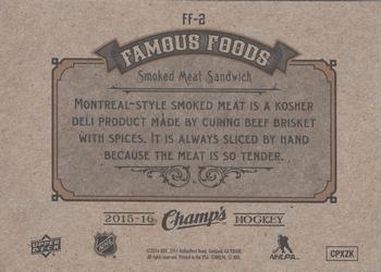 2015-16 Upper Deck Champ's - Famous Foods #FF-2 Smoked Meat Sandwich Back