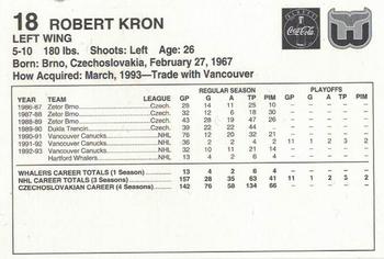 1993-94 Coca-Cola Hartford Whalers #NNO Robert Kron Back