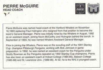 1993-94 Coca-Cola Hartford Whalers #NNO Pierre McGuire Back