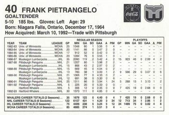 1993-94 Coca-Cola Hartford Whalers #NNO Frank Pietrangelo Back