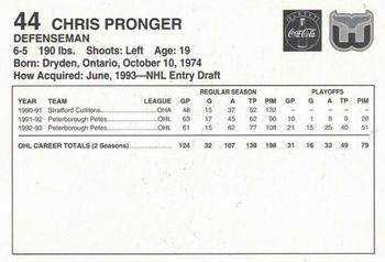 1993-94 Coca-Cola Hartford Whalers #NNO Chris Pronger Back