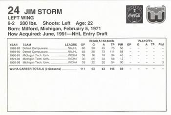 1993-94 Coca-Cola Hartford Whalers #NNO Jim Storm Back