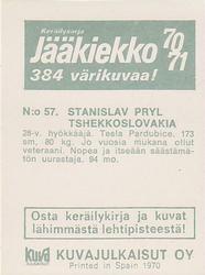 1970-71 Kuvajulkaisut Jaakiekko (Finnish) #57 Stanislav Pryl Back